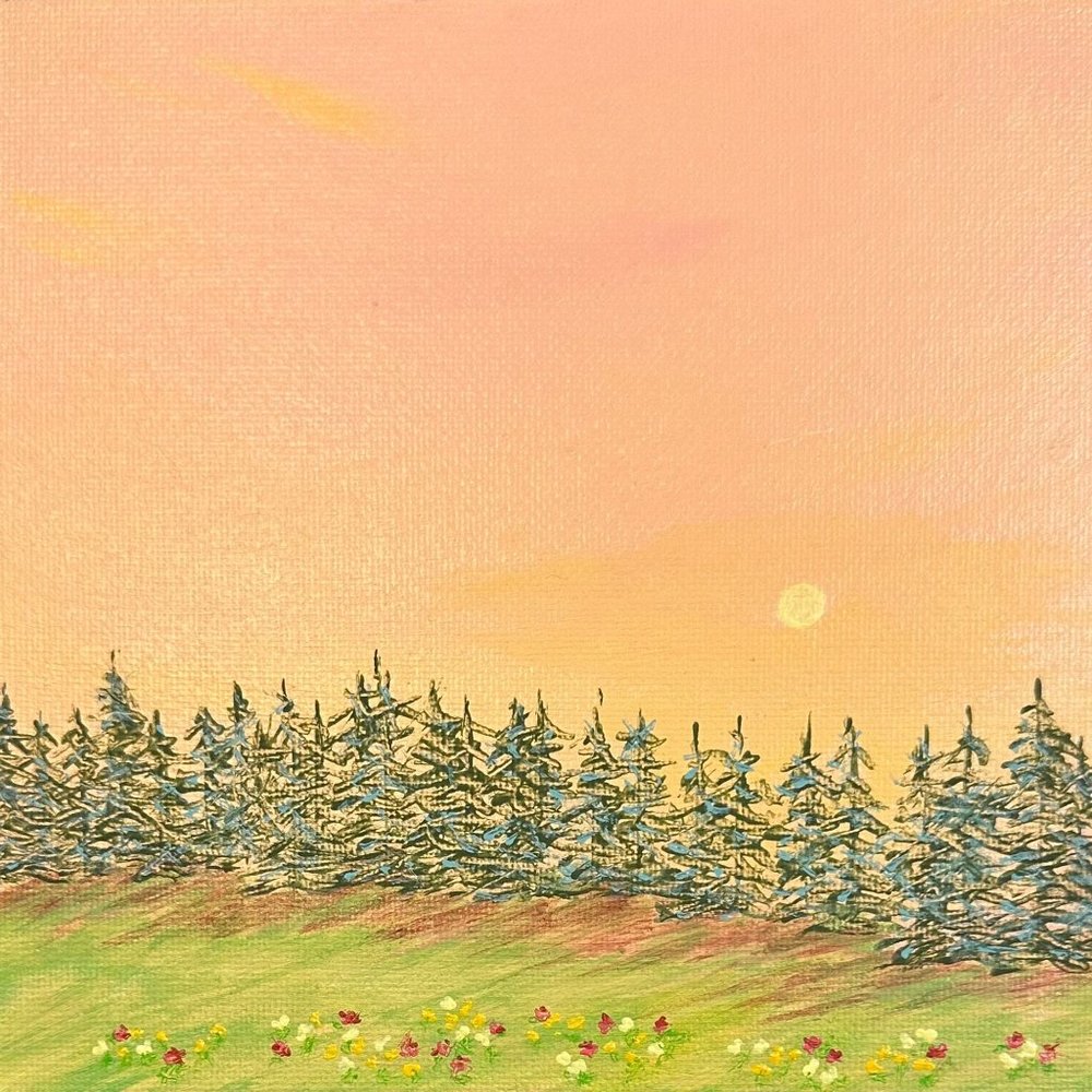 A Day Ends - Acrylic Forest Sunset Landscape Painting by Deb Bossert Artworks